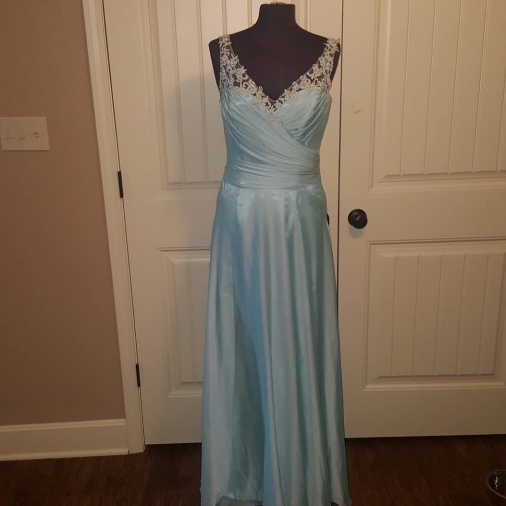 Floor length teal dress